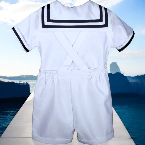 New Baby Toddler Boys Bow Accent Nautical Cap Outfit Set - Picture 7 of 15